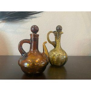 Vintage Cruet Set Handblown, Made in Spain, Oil